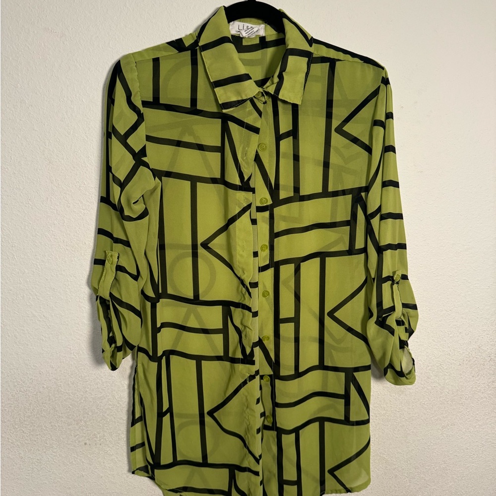 Luxe Green Geometric Button Down Shirt
